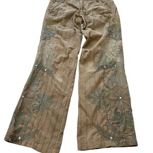 Y2K BIYA Johnny Was Two Ten Ten Five Embroidered Corduroy Pants Boho Hippie Sz 8